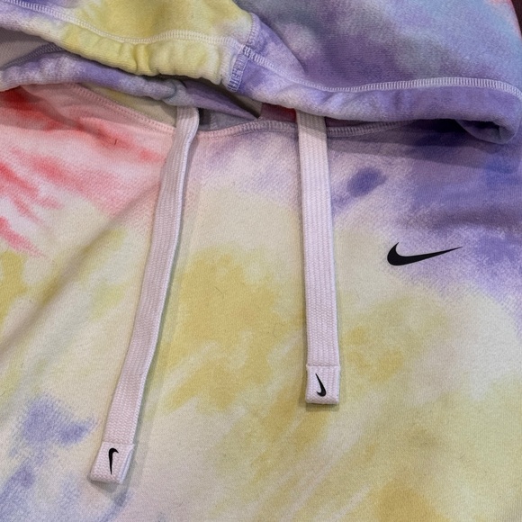 NIKE Tie-Dye Swoosh Half Crop Hoodie Sweatshirt L Purple Pink Tennis-ball-Green - Picture 2 of 10